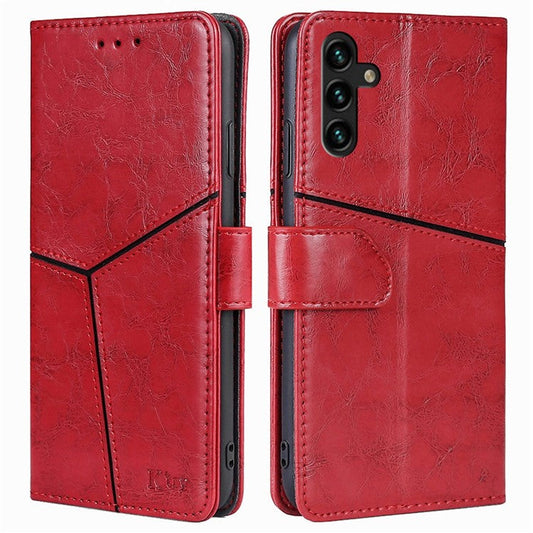 Anti-scratch Folio Flip Cover For Samsung Galaxy A04s 4G (164.7 x 76.7 x 9.1 mm) Geometric Splicing Phone Case PU Leather Stand Wallet - Red