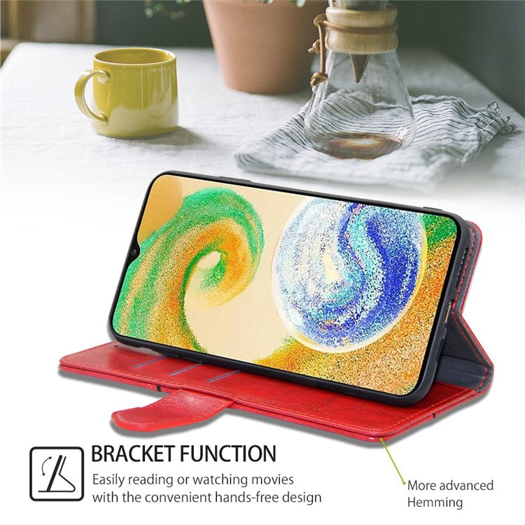 Anti-scratch Folio Flip Cover For Samsung Galaxy A04s 4G (164.7 x 76.7 x 9.1 mm) Geometric Splicing Phone Case PU Leather Stand Wallet - Red