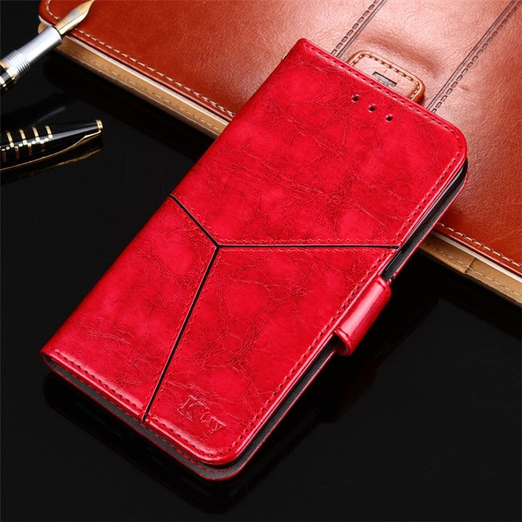 Anti-scratch Folio Flip Cover For Samsung Galaxy A04s 4G (164.7 x 76.7 x 9.1 mm) Geometric Splicing Phone Case PU Leather Stand Wallet - Red