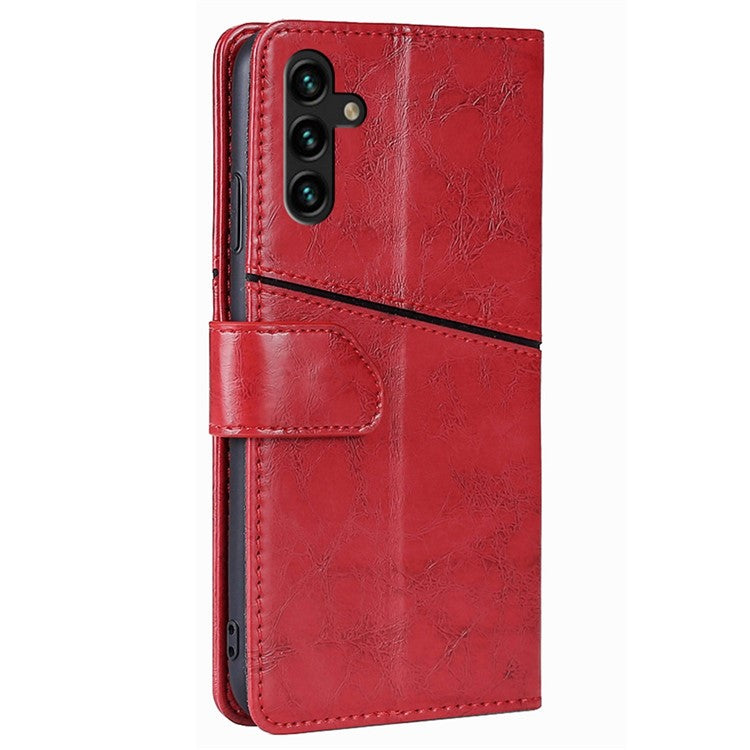 Anti-scratch Folio Flip Cover For Samsung Galaxy A04s 4G (164.7 x 76.7 x 9.1 mm) Geometric Splicing Phone Case PU Leather Stand Wallet - Red