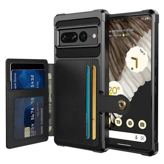 ZM03 for Google Pixel 7 Pro 5G Shockproof Phone Case Kickstand Card Holder Phone Back Cover with Magnetic Metal Sheet - Black