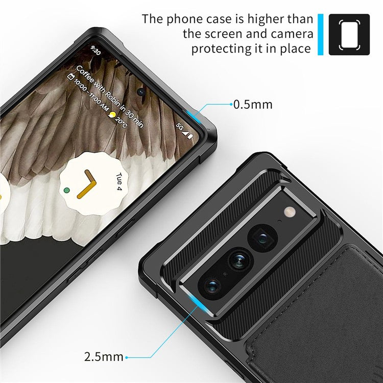 ZM03 for Google Pixel 7 Pro 5G Shockproof Phone Case Kickstand Card Holder Phone Back Cover with Magnetic Metal Sheet - Black