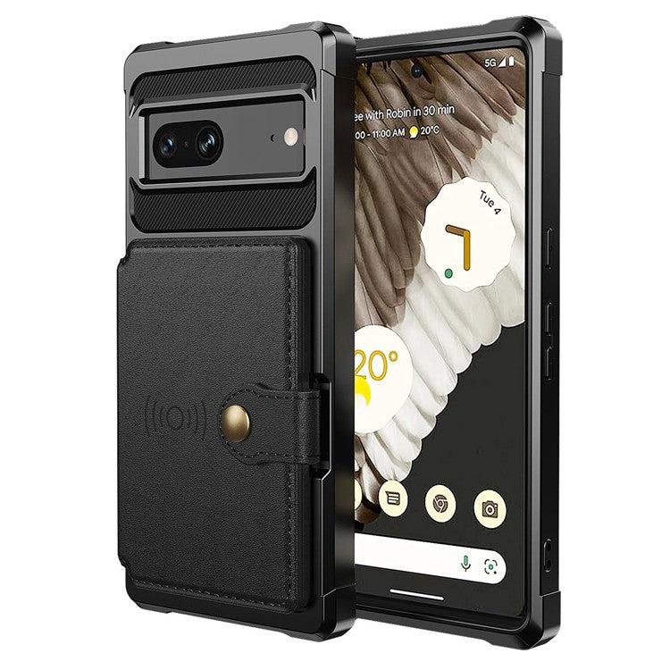 ZM03 for Google Pixel 7 5G Phone Case Kickstand Card Holder Anti-scratch Phone Back Cover with Magnetic Metal Sheet - Black