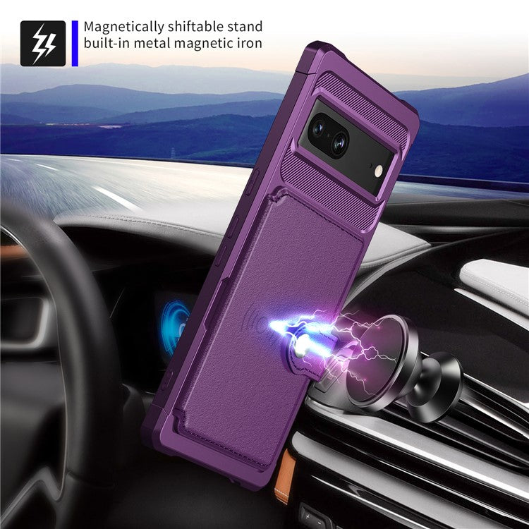 ZM03 For Google Pixel 7 5G Case PU Leather Kickstand Card Holder Anti-scratch Phone Back Shell - Purple
