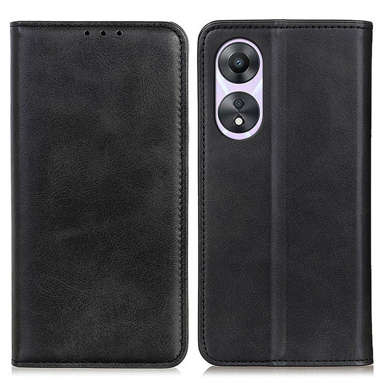 Magnetic Auto Closing Phone Cover For Oppo A58 5G, Cowhide Texture Split Leather + TPU Anti-drop Phone Case Stand Wallet - Black