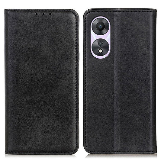Magnetic Auto Closing Phone Cover For Oppo A58 5G, Cowhide Texture Split Leather + TPU Anti-drop Phone Case Stand Wallet - Black