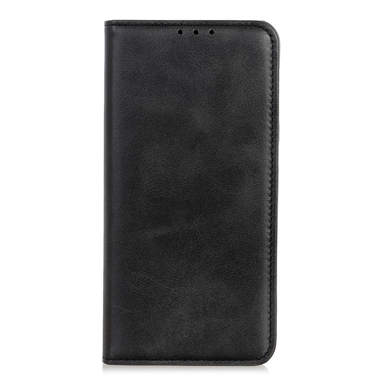 Magnetic Auto Closing Phone Cover For Oppo A58 5G, Cowhide Texture Split Leather + TPU Anti-drop Phone Case Stand Wallet - Black