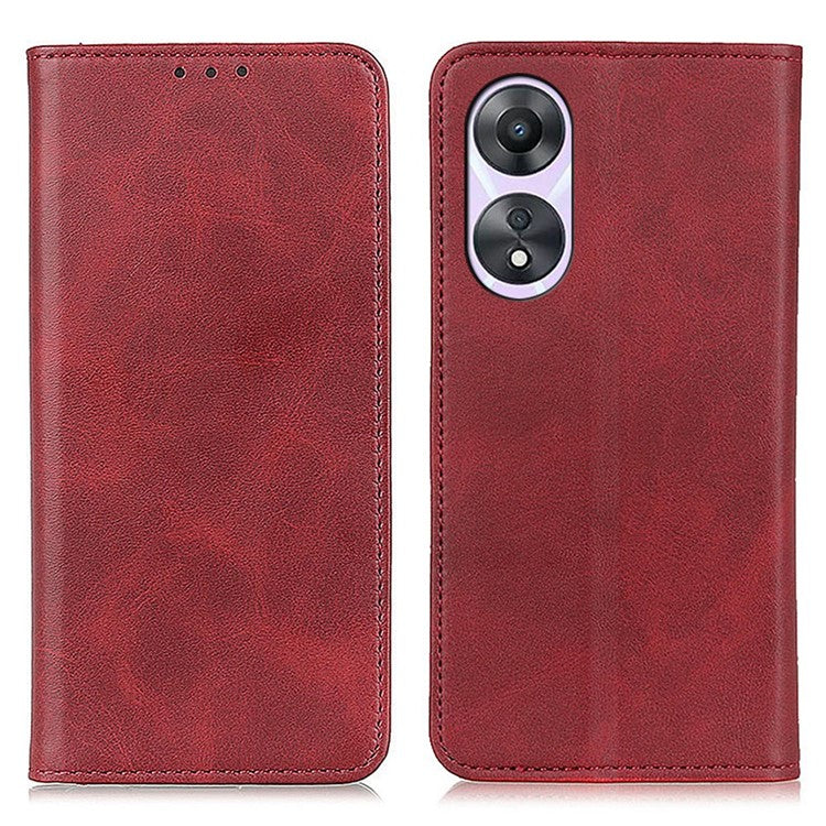 Magnetic Auto Closing Phone Cover For Oppo A58 5G, Cowhide Texture Split Leather + TPU Anti-drop Phone Case Stand Wallet - Red