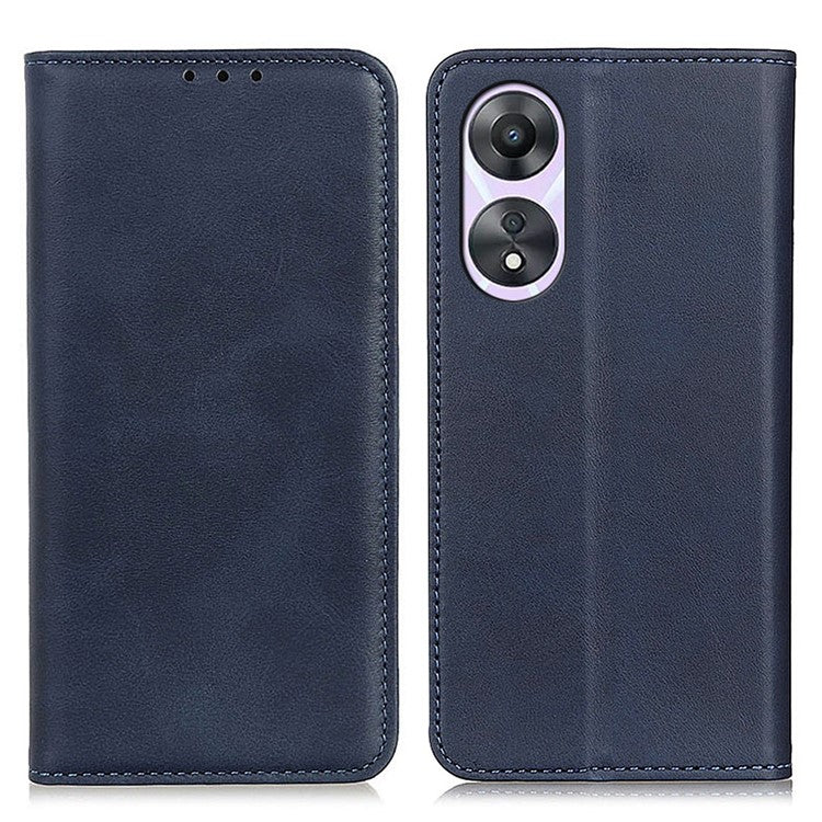 Magnetic Auto Closing Phone Cover For Oppo A58 5G, Cowhide Texture Split Leather + TPU Anti-drop Phone Case Stand Wallet - Blue