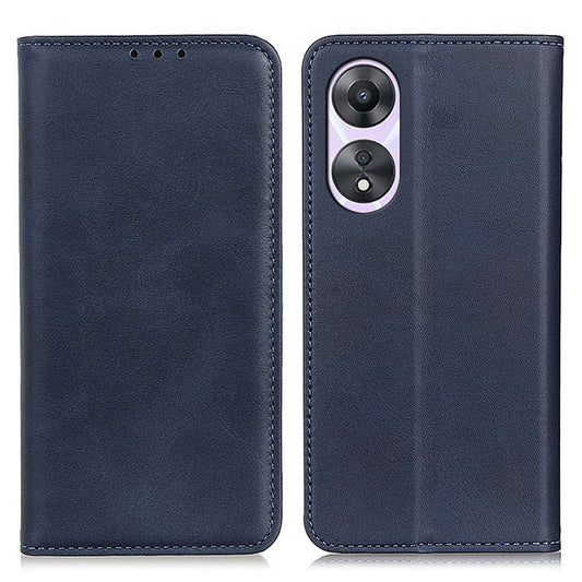 Magnetic Auto Closing Phone Cover For Oppo A58 5G, Cowhide Texture Split Leather + TPU Anti-drop Phone Case Stand Wallet - Blue