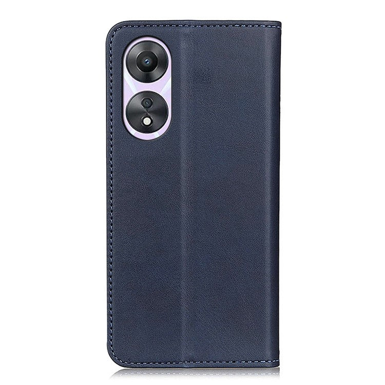 Magnetic Auto Closing Phone Cover For Oppo A58 5G, Cowhide Texture Split Leather + TPU Anti-drop Phone Case Stand Wallet - Blue