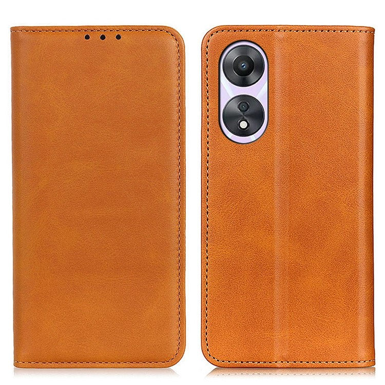 Magnetic Auto Closing Phone Cover For Oppo A58 5G, Cowhide Texture Split Leather + TPU Anti-drop Phone Case Stand Wallet - Brown