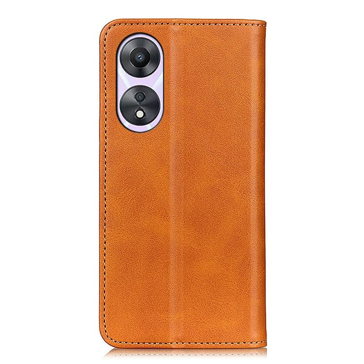 Magnetic Auto Closing Phone Cover For Oppo A58 5G, Cowhide Texture Split Leather + TPU Anti-drop Phone Case Stand Wallet - Brown