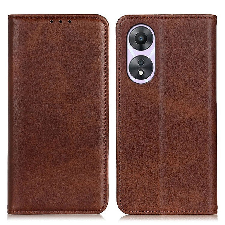 Magnetic Auto Closing Phone Cover For Oppo A58 5G, Cowhide Texture Split Leather + TPU Anti-drop Phone Case Stand Wallet - Coffee