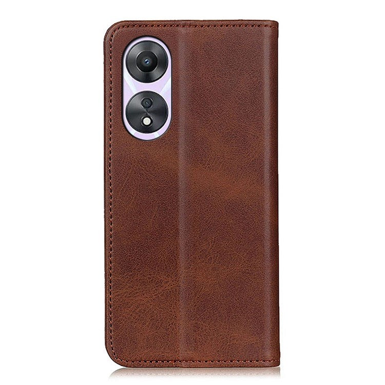 Magnetic Auto Closing Phone Cover For Oppo A58 5G, Cowhide Texture Split Leather + TPU Anti-drop Phone Case Stand Wallet - Coffee