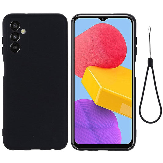 Shockproof Slim Case for Samsung Galaxy F13 4G Liquid Silicone Phone Cover Anti-Drop Protective Case with Strap - Black