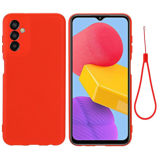Shockproof Slim Case for Samsung Galaxy F13 4G Liquid Silicone Phone Cover Anti-Drop Protective Case with Strap - Red