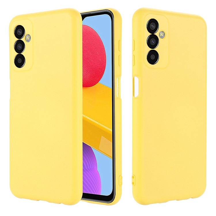 Shockproof Slim Case for Samsung Galaxy F13 4G Liquid Silicone Phone Cover Anti-Drop Protective Case with Strap - Yellow
