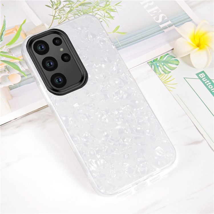 IPAKY For Samsung Galaxy S23 Ultra Hard Acrylic+Soft TPU Shockproof Phone Cover Anti-Scratch Phone Case IMD Design - White