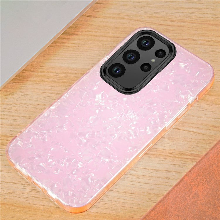 IPAKY For Samsung Galaxy S23 Ultra Hard Acrylic+Soft TPU Shockproof Phone Cover Anti-Scratch Phone Case IMD Design - White