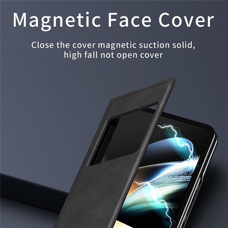 For Samsung Galaxy Z Fold3 5G Nappa Texture PU Leather + PC Phone Stand Case View Window Design Full Protection Cover - Black