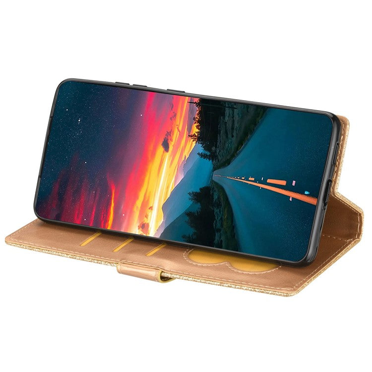 For Google Pixel 7 Pro 5G Zipper Pocket Glittery PU Leather Protective Case Magnetic Clasp Anti-fall Phone Wallet Stand Cover - Gold