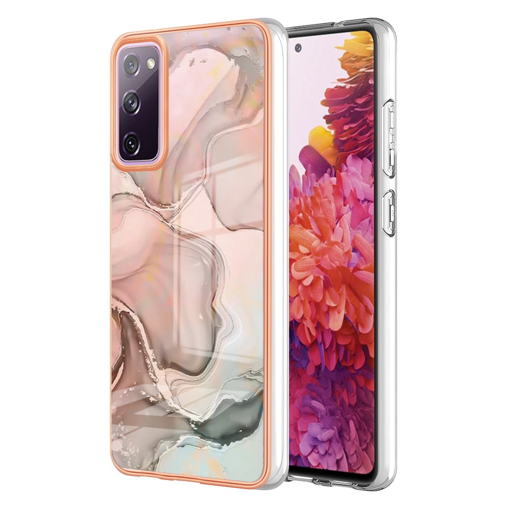 YB IMD Series-16 Style E for Samsung Galaxy S20 FE 4G / 5G / S20 FE 2022 / S20 Lite 2.0mm IMD Marble Pattern TPU Cover Back Protector Electroplating Phone Cover - Pink