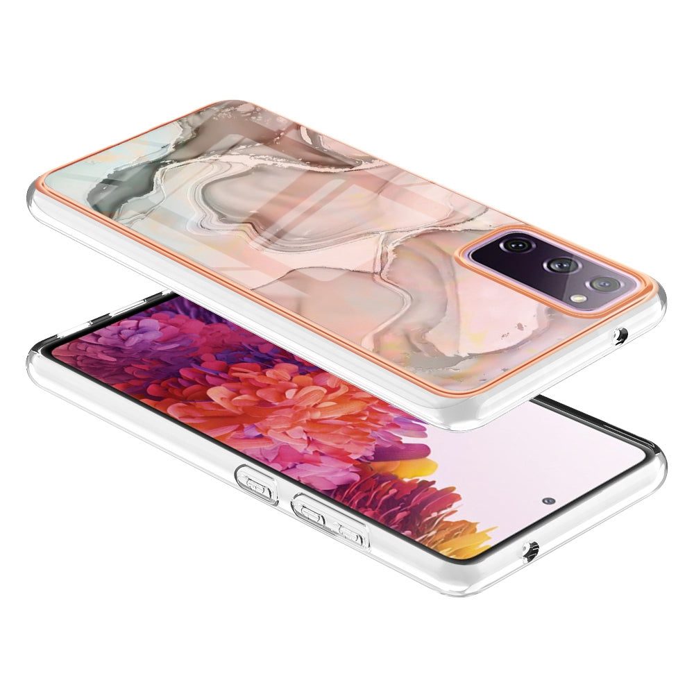 YB IMD Series-16 Style E for Samsung Galaxy S20 FE 4G / 5G / S20 FE 2022 / S20 Lite 2.0mm IMD Marble Pattern TPU Cover Back Protector Electroplating Phone Cover - Pink