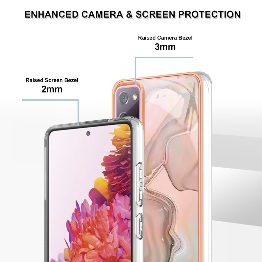 YB IMD Series-16 Style E for Samsung Galaxy S20 FE 4G / 5G / S20 FE 2022 / S20 Lite 2.0mm IMD Marble Pattern TPU Cover Back Protector Electroplating Phone Cover - Pink
