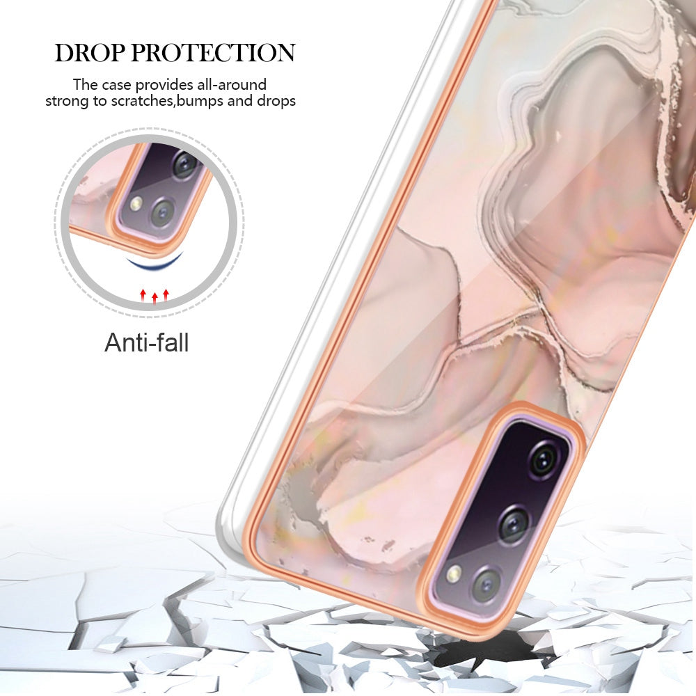 YB IMD Series-16 Style E for Samsung Galaxy S20 FE 4G / 5G / S20 FE 2022 / S20 Lite 2.0mm IMD Marble Pattern TPU Cover Back Protector Electroplating Phone Cover - Pink