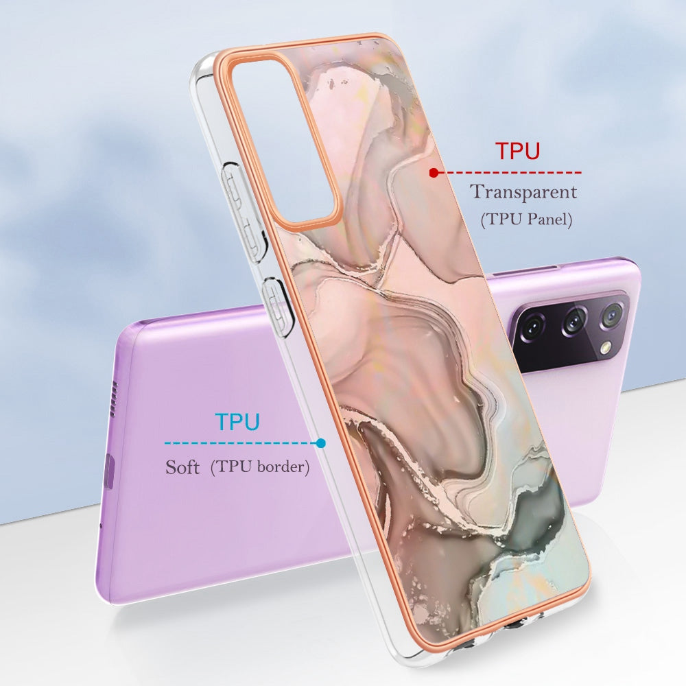 YB IMD Series-16 Style E for Samsung Galaxy S20 FE 4G / 5G / S20 FE 2022 / S20 Lite 2.0mm IMD Marble Pattern TPU Cover Back Protector Electroplating Phone Cover - Pink