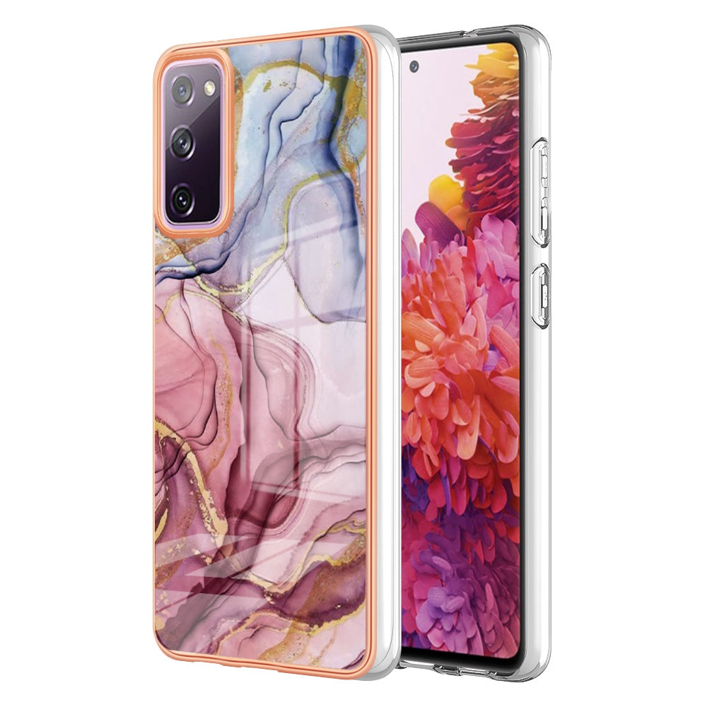 YB IMD Series-16 Style E for Samsung Galaxy S20 FE 4G / 5G / S20 FE 2022 / S20 Lite 2.0mm IMD Marble Pattern TPU Cover Back Protector Electroplating Phone Cover - Rose Gold
