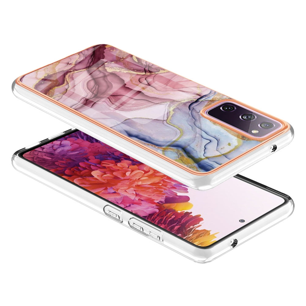YB IMD Series-16 Style E for Samsung Galaxy S20 FE 4G / 5G / S20 FE 2022 / S20 Lite 2.0mm IMD Marble Pattern TPU Cover Back Protector Electroplating Phone Cover - Rose Gold