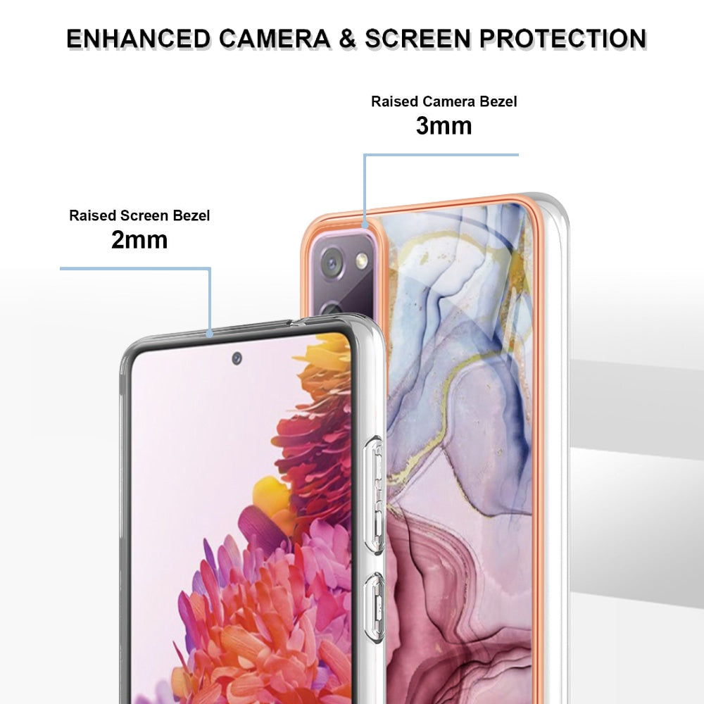 YB IMD Series-16 Style E for Samsung Galaxy S20 FE 4G / 5G / S20 FE 2022 / S20 Lite 2.0mm IMD Marble Pattern TPU Cover Back Protector Electroplating Phone Cover - Rose Gold