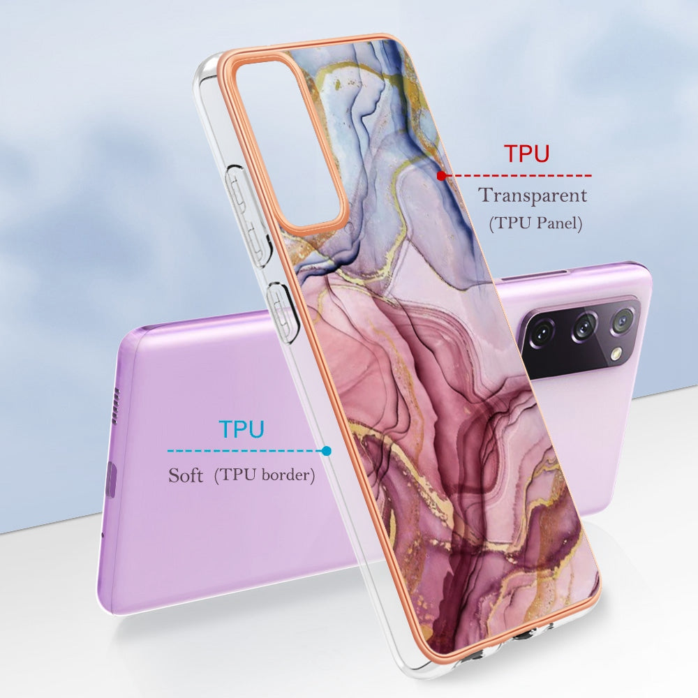 YB IMD Series-16 Style E for Samsung Galaxy S20 FE 4G / 5G / S20 FE 2022 / S20 Lite 2.0mm IMD Marble Pattern TPU Cover Back Protector Electroplating Phone Cover - Rose Gold
