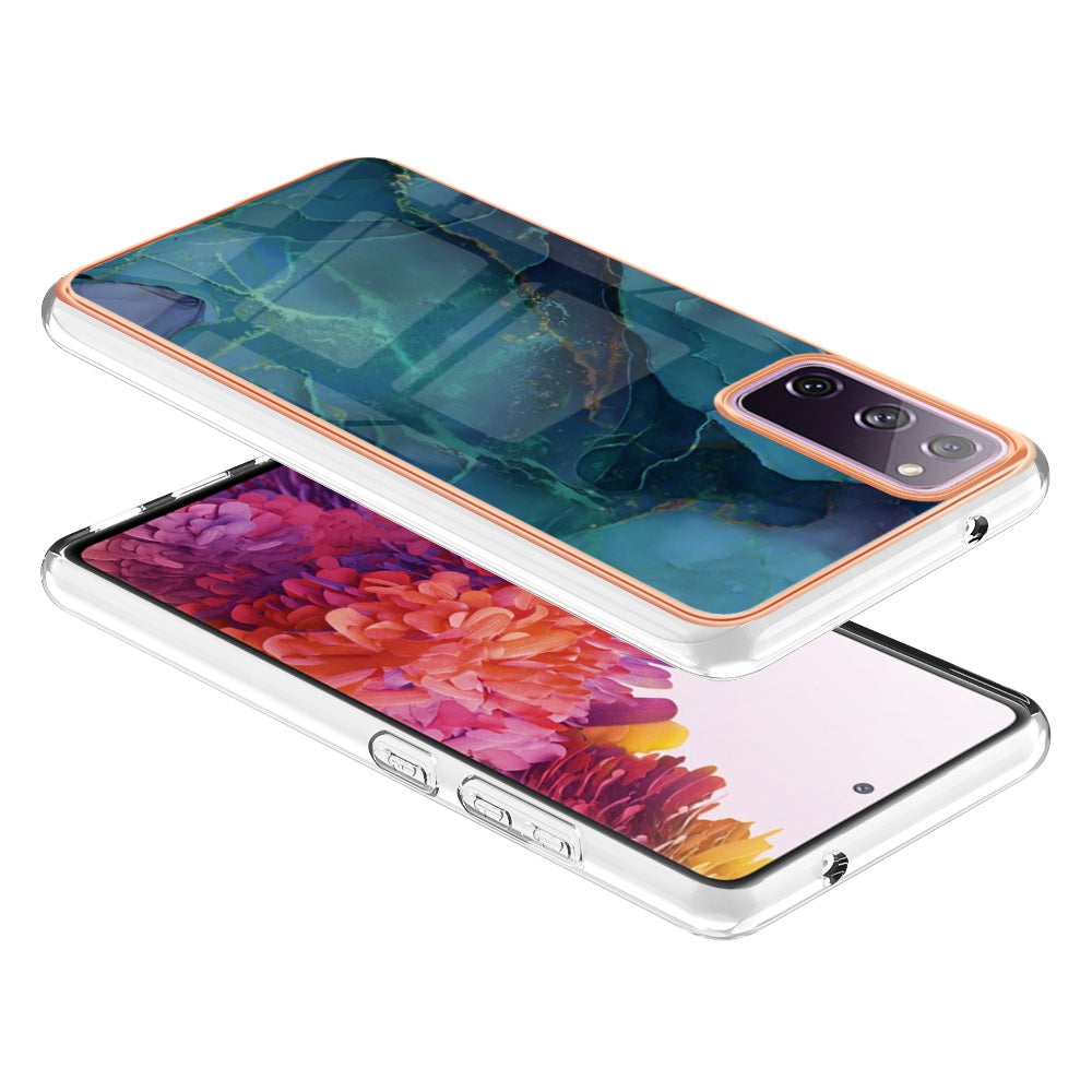 YB IMD Series-16 Style E for Samsung Galaxy S20 FE 4G / 5G / S20 FE 2022 / S20 Lite 2.0mm IMD Marble Pattern TPU Cover Back Protector Electroplating Phone Cover - Green