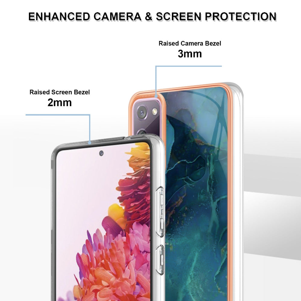 YB IMD Series-16 Style E for Samsung Galaxy S20 FE 4G / 5G / S20 FE 2022 / S20 Lite 2.0mm IMD Marble Pattern TPU Cover Back Protector Electroplating Phone Cover - Green