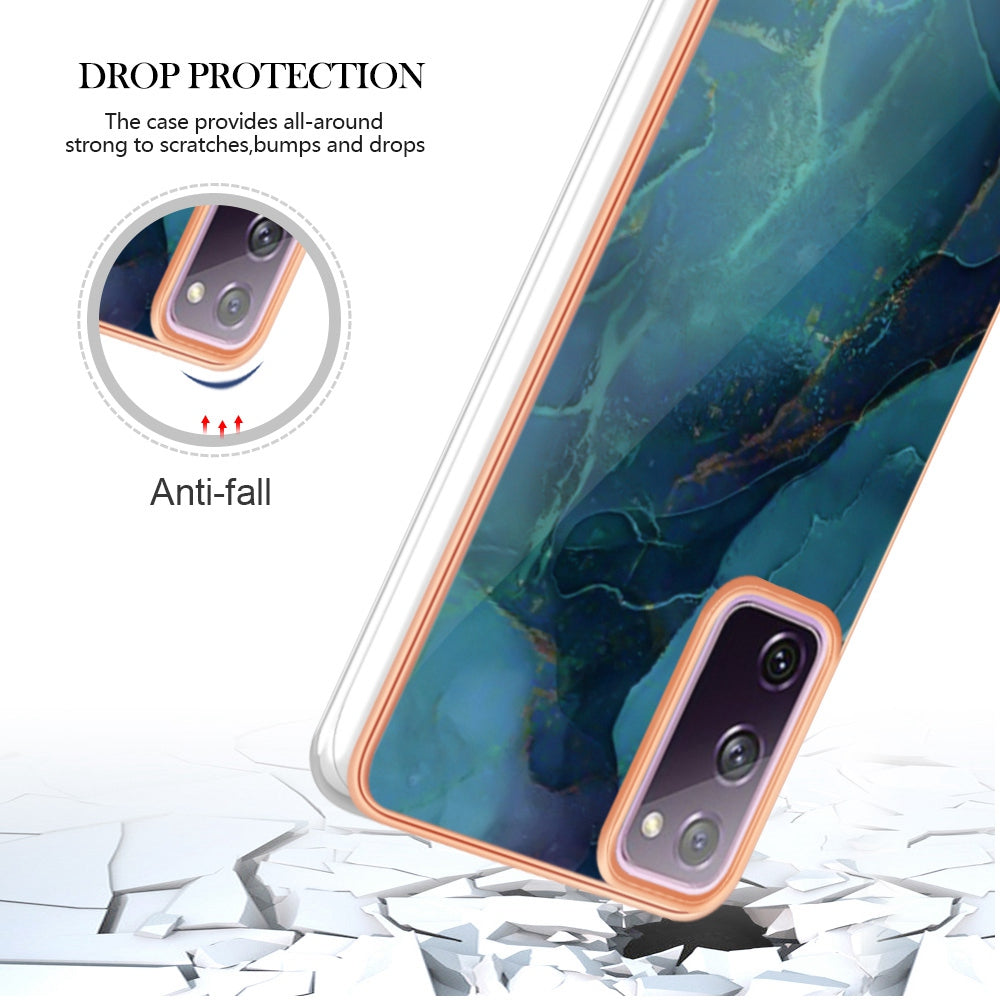 YB IMD Series-16 Style E for Samsung Galaxy S20 FE 4G / 5G / S20 FE 2022 / S20 Lite 2.0mm IMD Marble Pattern TPU Cover Back Protector Electroplating Phone Cover - Green