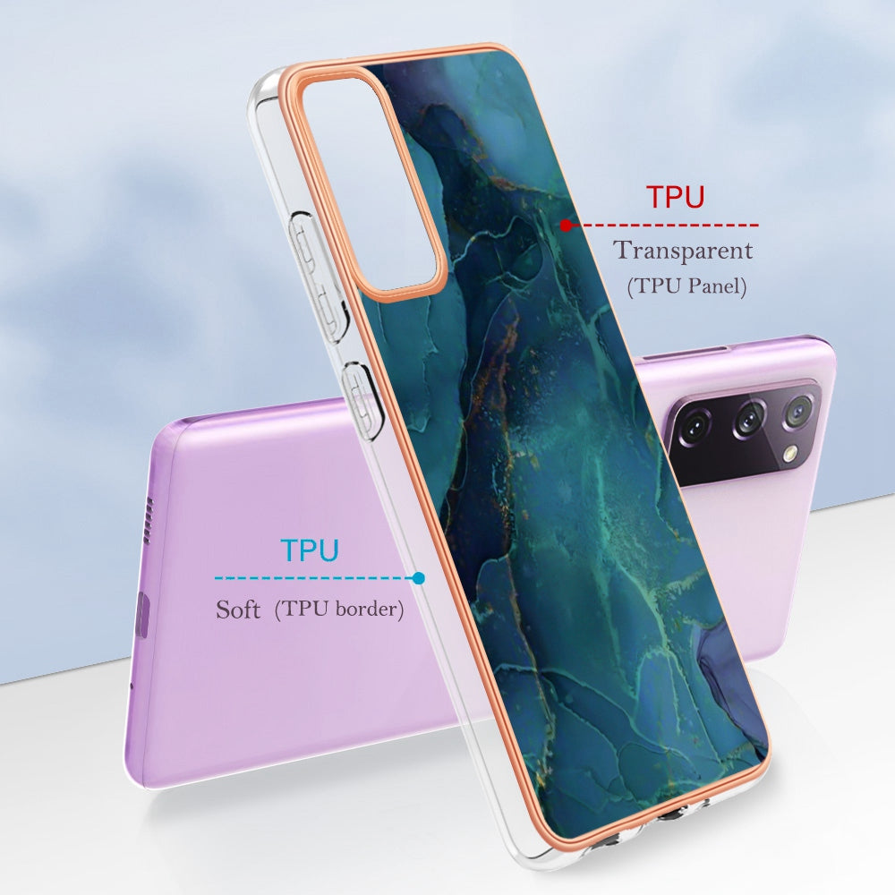 YB IMD Series-16 Style E for Samsung Galaxy S20 FE 4G / 5G / S20 FE 2022 / S20 Lite 2.0mm IMD Marble Pattern TPU Cover Back Protector Electroplating Phone Cover - Green