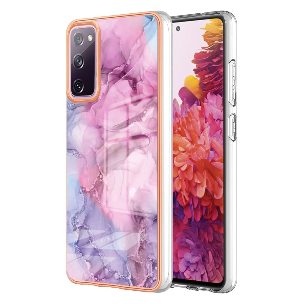 YB IMD Series-16 Style E for Samsung Galaxy S20 FE 4G / 5G / S20 FE 2022 / S20 Lite 2.0mm IMD Marble Pattern TPU Cover Back Protector Electroplating Phone Cover - Rose