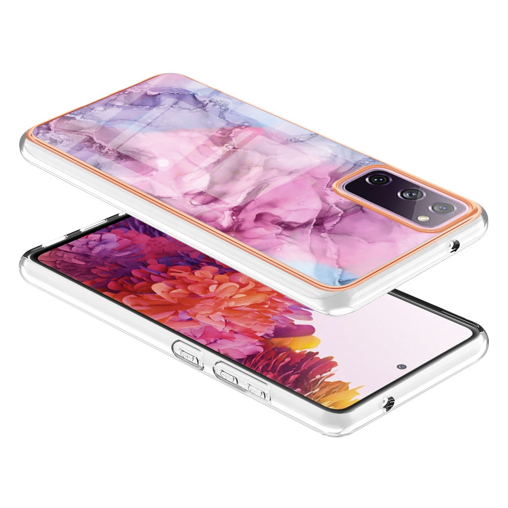 YB IMD Series-16 Style E for Samsung Galaxy S20 FE 4G / 5G / S20 FE 2022 / S20 Lite 2.0mm IMD Marble Pattern TPU Cover Back Protector Electroplating Phone Cover - Rose