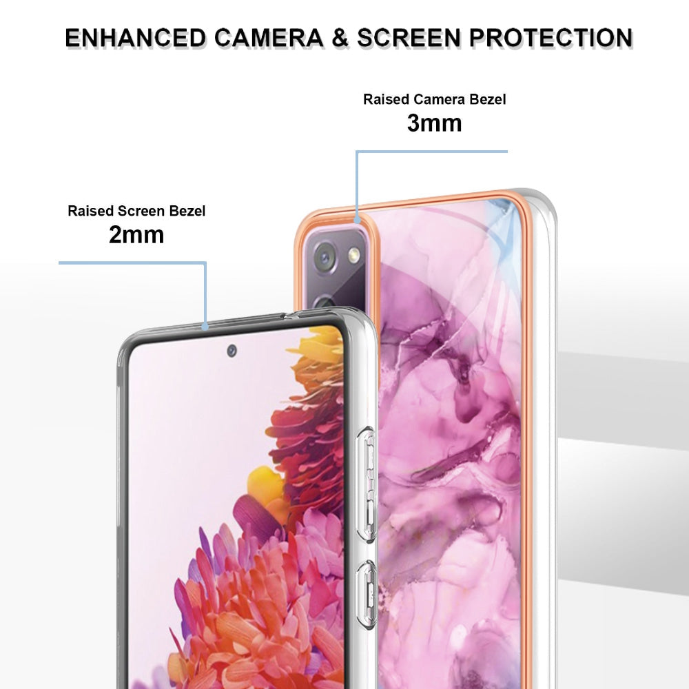 YB IMD Series-16 Style E for Samsung Galaxy S20 FE 4G / 5G / S20 FE 2022 / S20 Lite 2.0mm IMD Marble Pattern TPU Cover Back Protector Electroplating Phone Cover - Rose