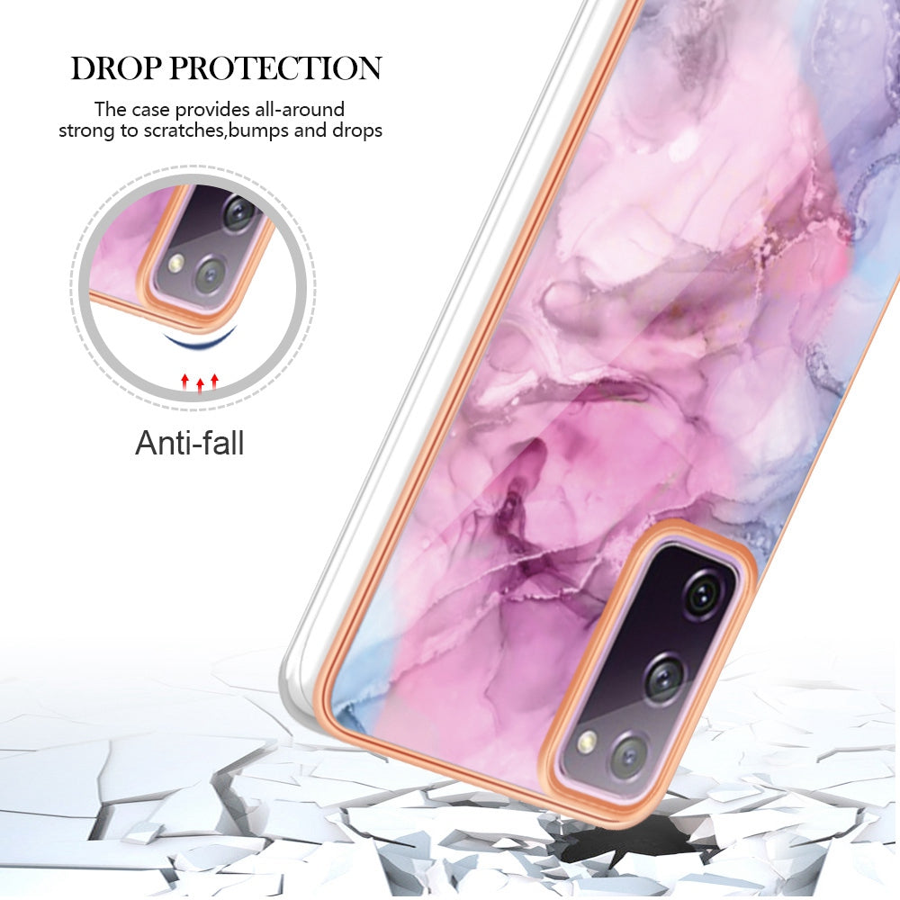 YB IMD Series-16 Style E for Samsung Galaxy S20 FE 4G / 5G / S20 FE 2022 / S20 Lite 2.0mm IMD Marble Pattern TPU Cover Back Protector Electroplating Phone Cover - Rose