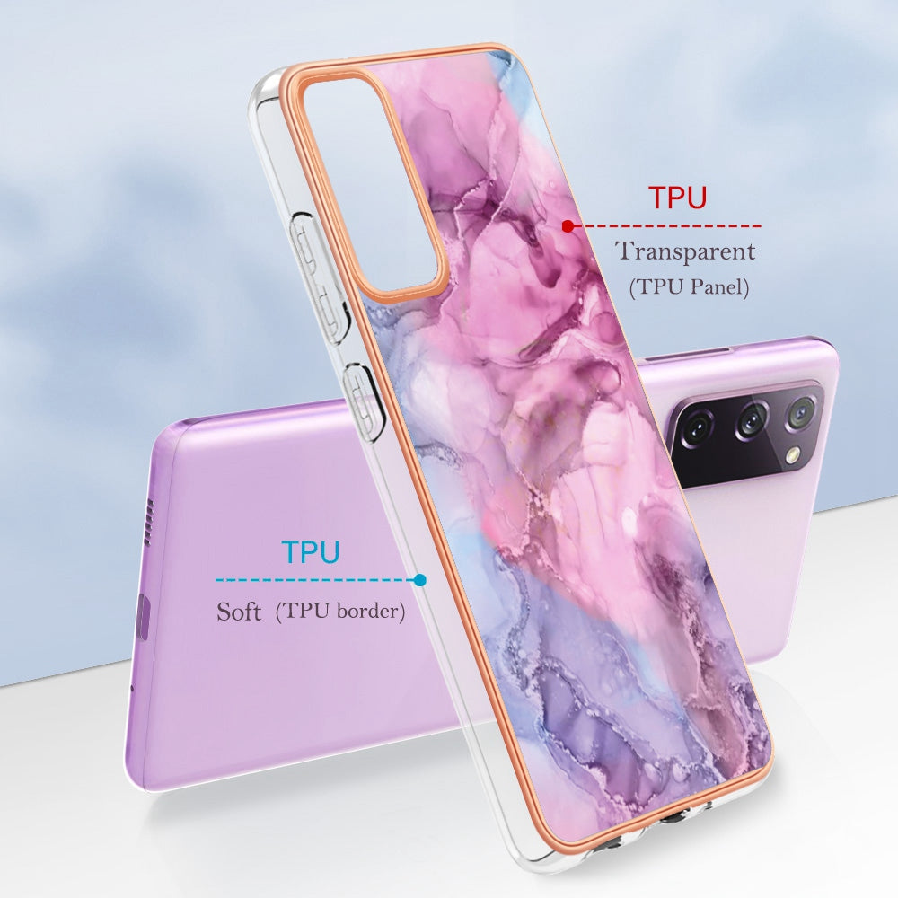 YB IMD Series-16 Style E for Samsung Galaxy S20 FE 4G / 5G / S20 FE 2022 / S20 Lite 2.0mm IMD Marble Pattern TPU Cover Back Protector Electroplating Phone Cover - Rose