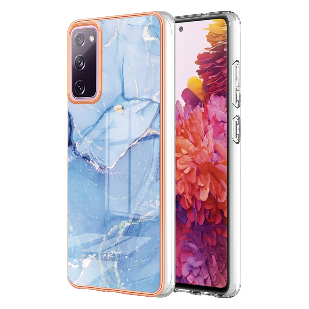 YB IMD Series-16 Style E for Samsung Galaxy S20 FE 4G / 5G / S20 FE 2022 / S20 Lite 2.0mm IMD Marble Pattern TPU Cover Back Protector Electroplating Phone Cover - Blue