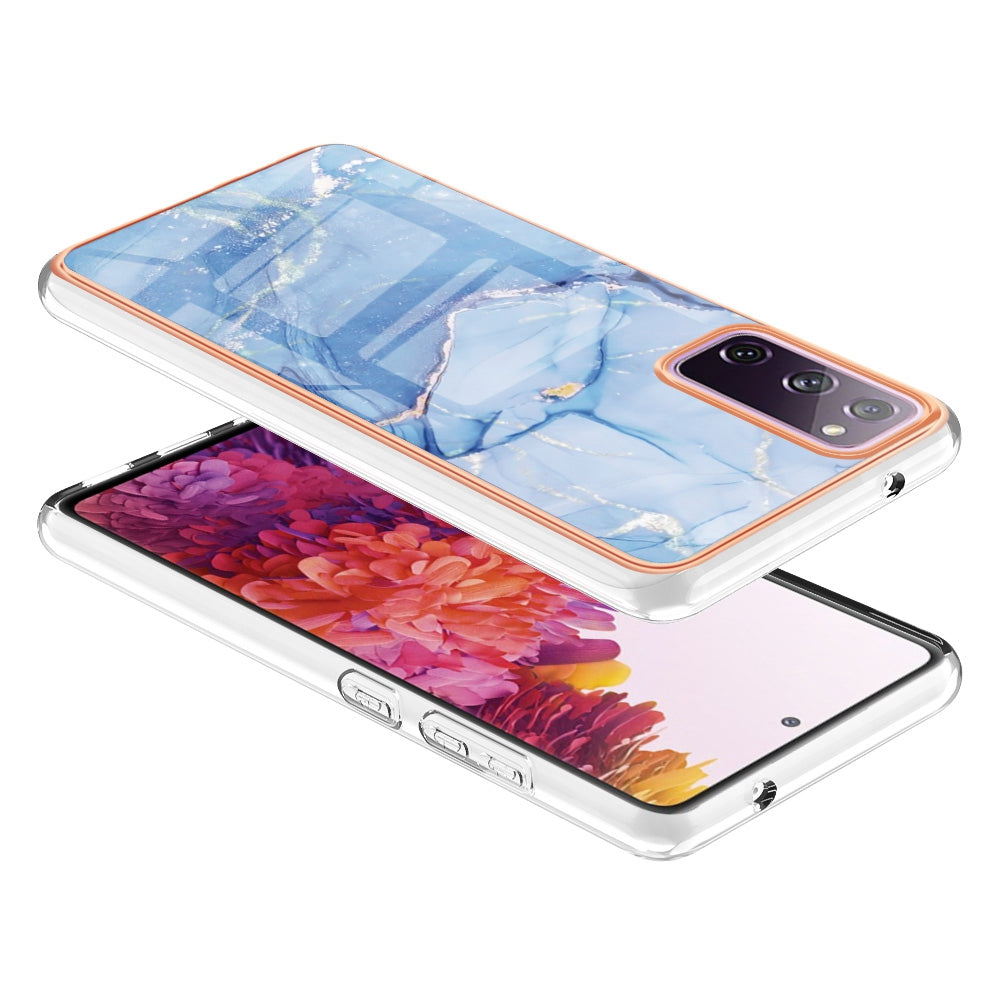 YB IMD Series-16 Style E for Samsung Galaxy S20 FE 4G / 5G / S20 FE 2022 / S20 Lite 2.0mm IMD Marble Pattern TPU Cover Back Protector Electroplating Phone Cover - Blue