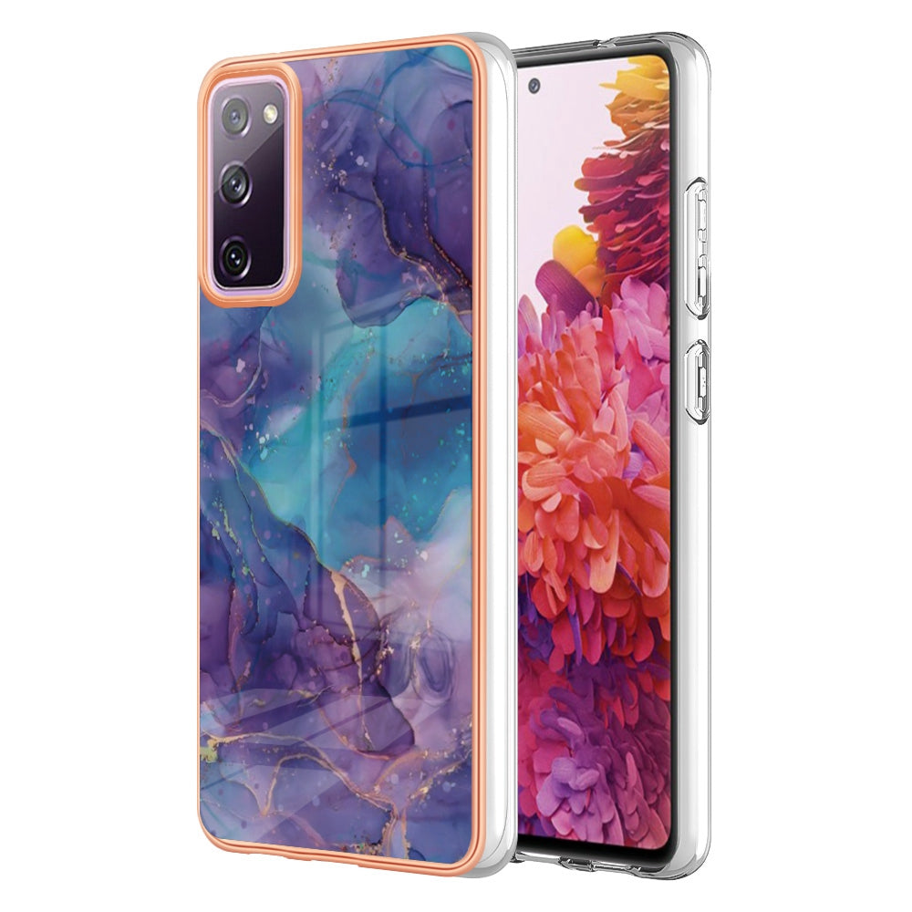 YB IMD Series-16 Style E for Samsung Galaxy S20 FE 4G / 5G / S20 FE 2022 / S20 Lite 2.0mm IMD Marble Pattern TPU Cover Back Protector Electroplating Phone Cover - Purple