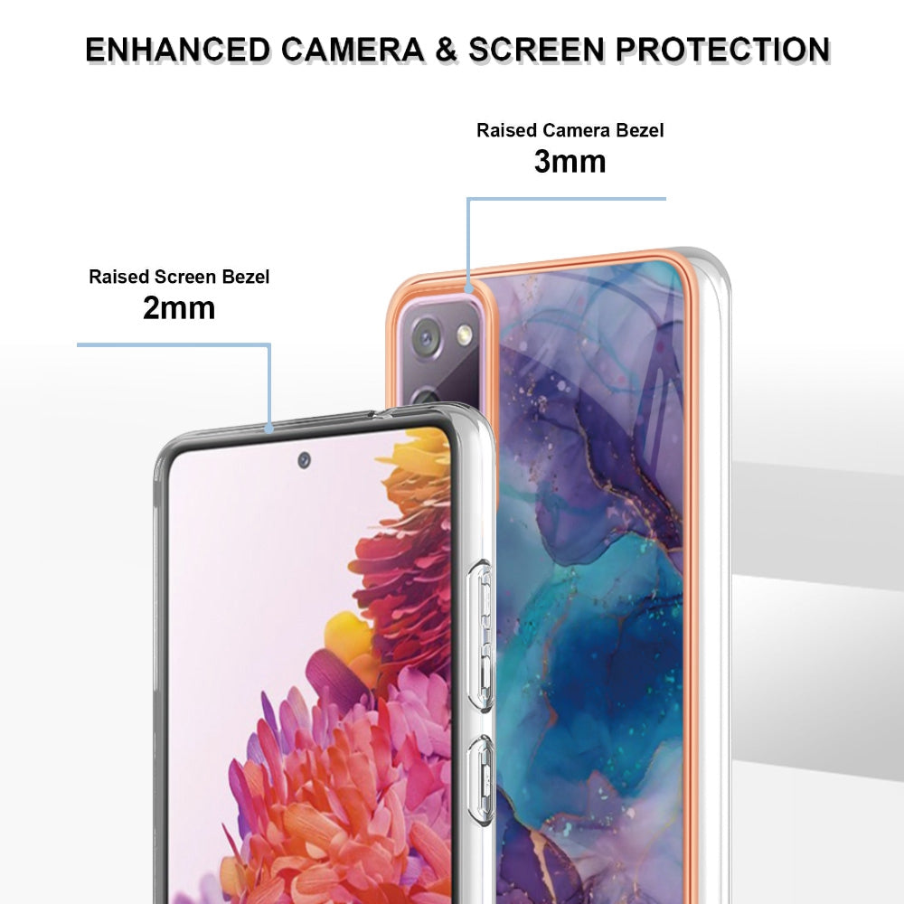 YB IMD Series-16 Style E for Samsung Galaxy S20 FE 4G / 5G / S20 FE 2022 / S20 Lite 2.0mm IMD Marble Pattern TPU Cover Back Protector Electroplating Phone Cover - Purple