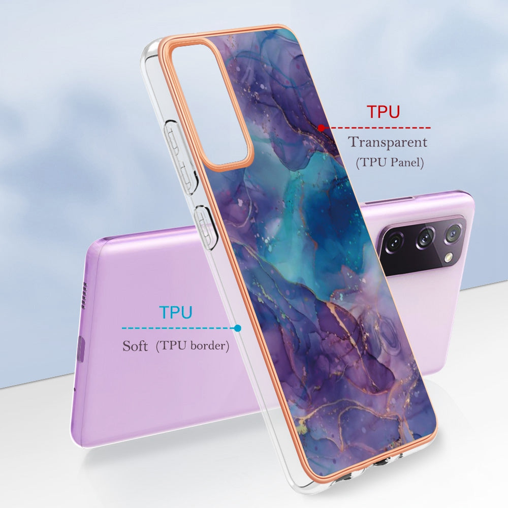 YB IMD Series-16 Style E for Samsung Galaxy S20 FE 4G / 5G / S20 FE 2022 / S20 Lite 2.0mm IMD Marble Pattern TPU Cover Back Protector Electroplating Phone Cover - Purple