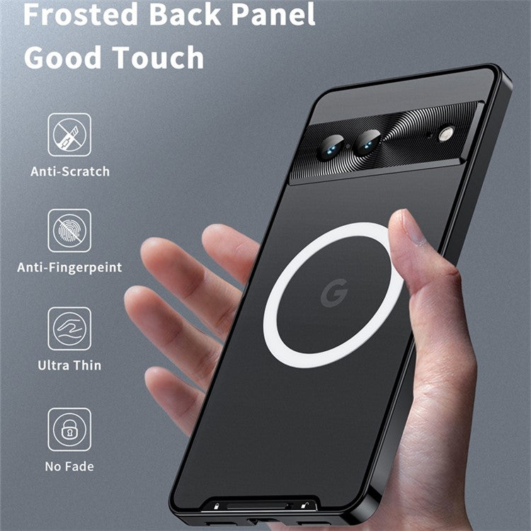 For Google Pixel 7 5G Fall Proof Magnetic Adsorption Matte Phone Cover TPU Back + Metal Edge Integrated Lens Protection Case - Black